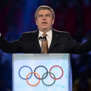 International Olympics Committee (IOC) President Thomas Bach speaks during the closing ceremony for the Sochi 2014 Winter Olympics, February 23, 2014. REUTERS/Jung Yeon-Je/Pool (RUSSIA - Tags: OLYMPICS SPORT) 
