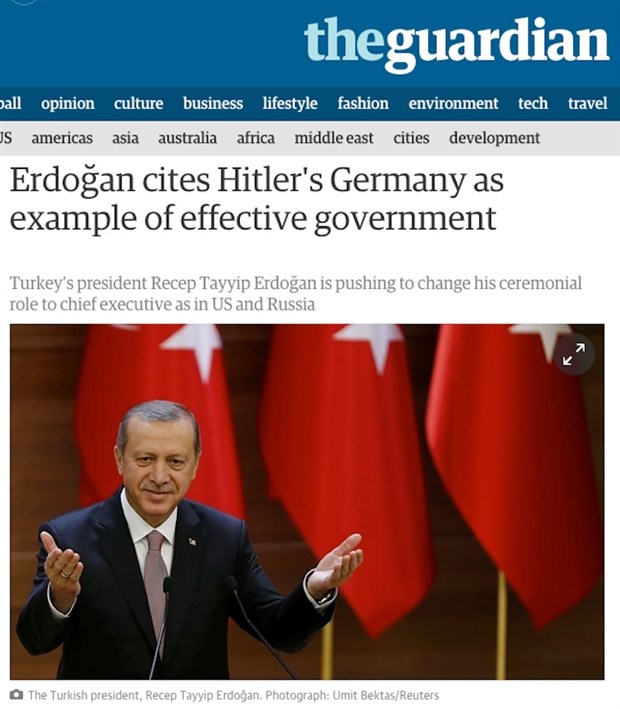 "Эрдоган назвал гитлеровскую Германию примером эффективного управления" - The Guardian