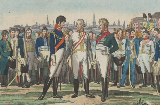 Первая встреча австрийского императора с императором России и королем Пруссии около Праги 18 августа 1813 года